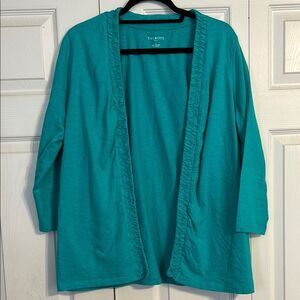 Talbots Turquoise Green Long Sleeve Shacket Cardigan Sweater Cotton Large